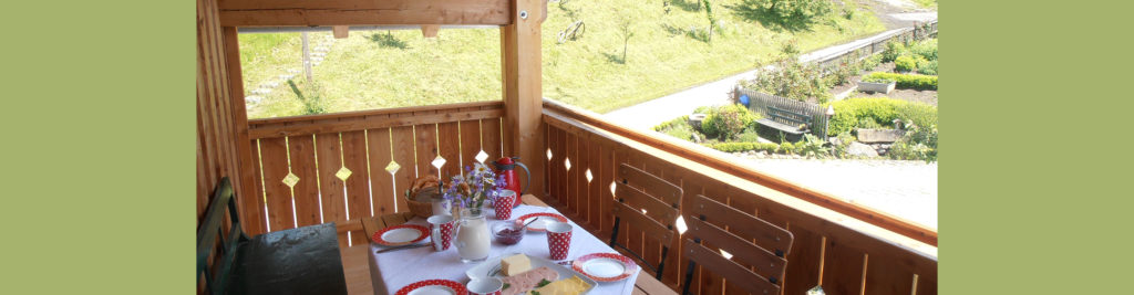 Großer Balkon mit Blick in Rosas Garte